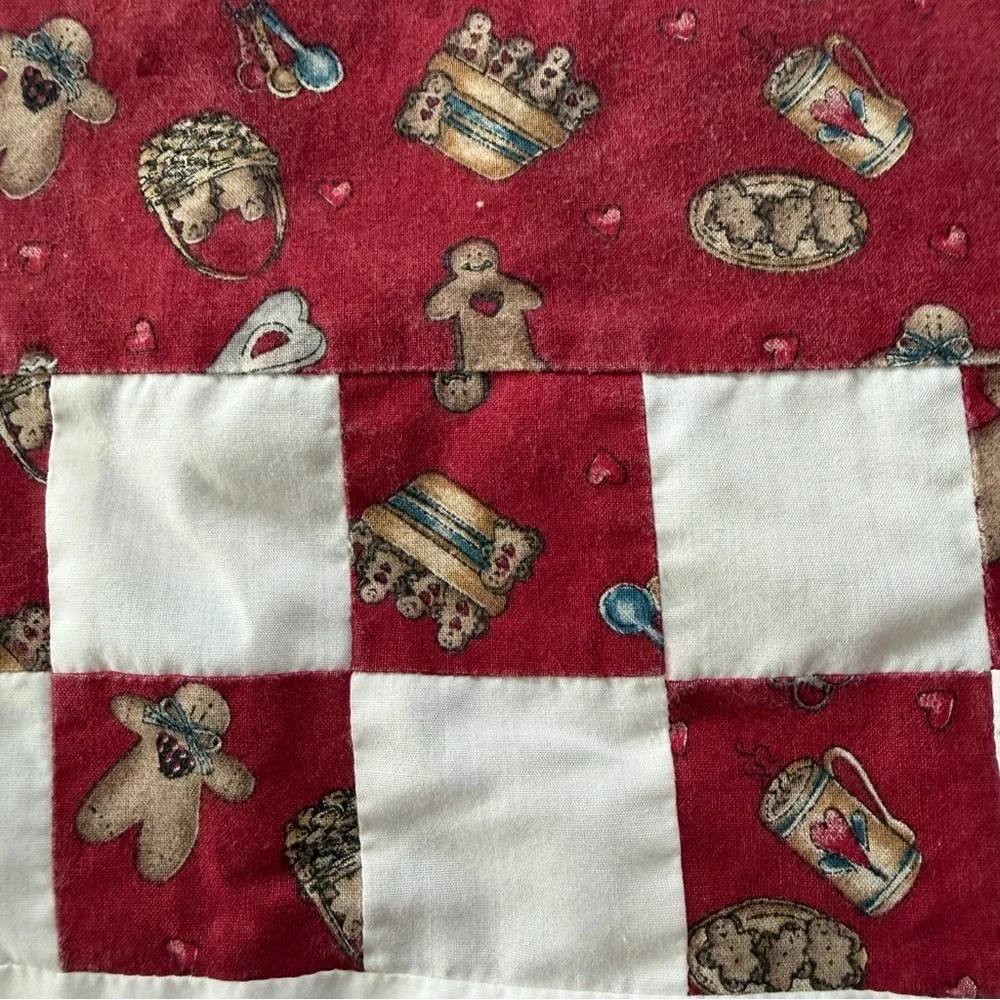 Vintage Handmade Patchwork Quilt – Red & White – 50” x 50” – Hand-Tied